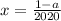 x=\frac{1-a}{2020}