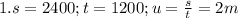 1. s=2400; t=1200; u=\frac{s}{t}=2m\c