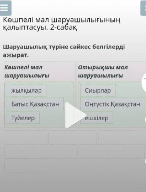 Көшпелі мал шаруашылығының қалыптасуы. 2-сабақ Шаруашылық түріне сәйкес белгілерді ажырат.Көшпелі ма