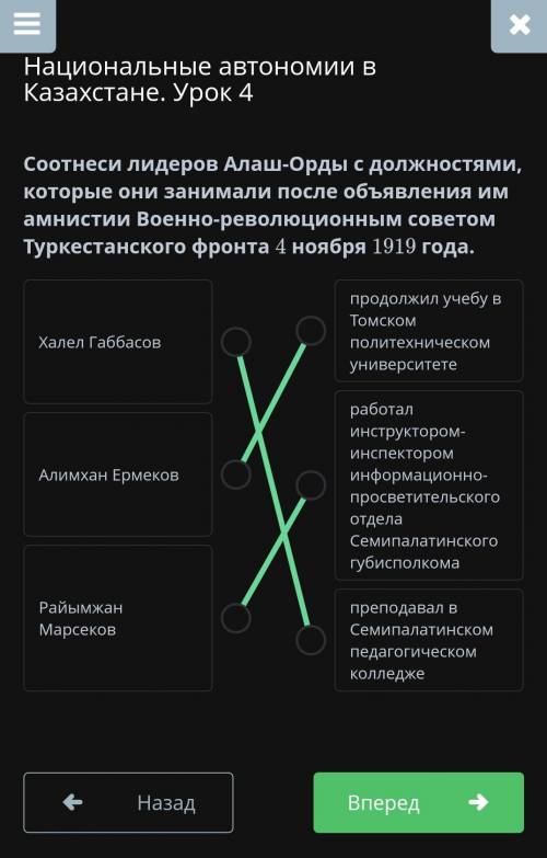 Соотнеси лидеров Алаш-Орды с должностями, которые они занимали после объявления им амнистии Военно-р