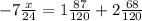 -7\frac{x}{24} = 1\frac{87}{120} + 2\frac{68}{120}