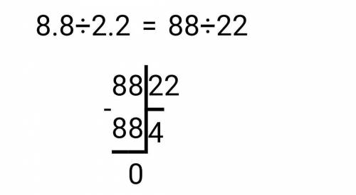 Найди значение выражения: 8,8/2,2= .