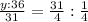 \frac{y:36}{31} = \frac{31}{4} : \frac{1}{4}