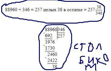 88960:346 разделить в столбик с остатком​