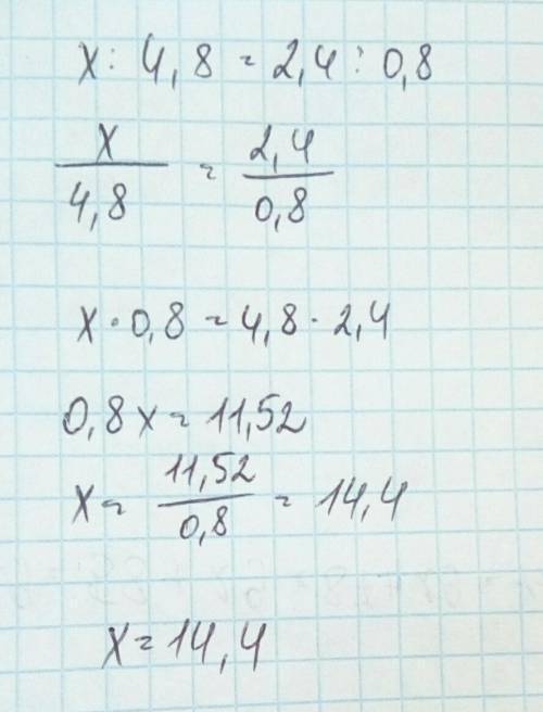 Решить уравнение, используя основное свойство пропорции: а) Х : 4,8 = 2,4 : 0,8 б) 0,3 : 0,5 = 3,3 :