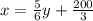 x = \frac{5}{6}y+\frac{200}{3}