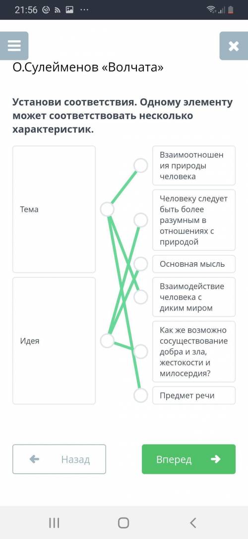 Установи соответствия. Одному элементу могут соответствовать несколько характеристик. (Волчата) Тема