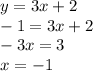 y = 3x + 2 \\ - 1 = 3x + 2 \\ - 3x = 3 \\ x = - 1