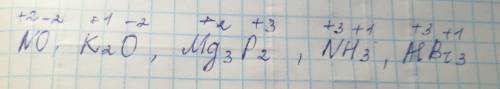 1. Определить валентности следующих элементов:NO, K20, Mg3P2, NH3, AIBr3​