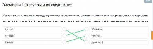 Установи соответствие между щелочным металом и цветом пламени при его реакции с кислородом​