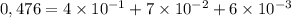 0,476 = 4 \times 10^{ - 1} + 7 \times 10^{ - 2} + 6 \times 10^{ - 3}