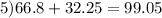 5)66.8 + 32.25 = 99.05