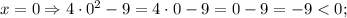 x=0 \Rightarrow 4 \cdot 0^{2}-9=4 \cdot 0-9=0-9=-9