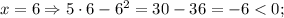 x=6 \Rightarrow 5 \cdot 6-6^{2}=30-36=-6