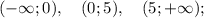 (-\infty; 0), \quad (0; 5), \quad (5; +\infty);