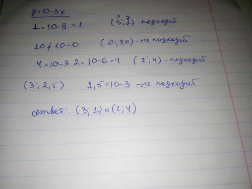 Какие из пар (3;1),(0;20),(2;4)(3;2;5)являются решениям управления 3х+y=10?​