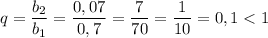 q=\dfrac{b_2}{b_1}=\dfrac{0,07}{0,7}=\dfrac{7}{70}=\dfrac{1}{10}=0,1