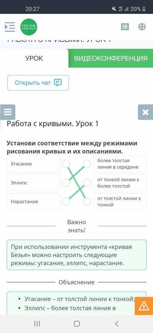 Правильный ответ Угасание на от толстой линий к тонкой Эллипс на более толстая линия в середине Нара