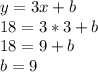 y=3x+b\\ 18=3*3+b\\ 18=9+b\\ b=9