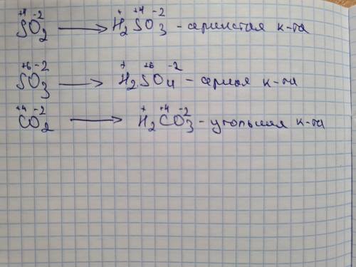 Запиши формулу кислоты, соответствующей кислотному оксиду: SO2 CO2 SO3 P4O10 Буду благодарна!