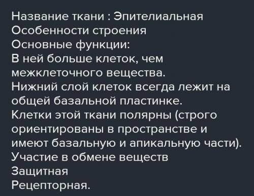 Заполните таблицу «Ткани животных». Основные функцииОсобенности строенияНазвание тканиОсобенности ст