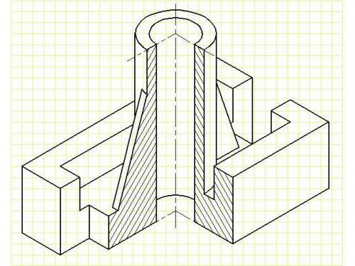 с черчением Изобразить делать в изометрии с вырезом в четверти ( пример привёл картинку )