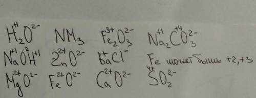 Визначити ступінь окиснення: H2O,NaOH,NM3,ZnO, MgO,FeO,Fe2O3,BaCL,Cao,Na2CO3,Fe,SO2 Можно не все,Кот