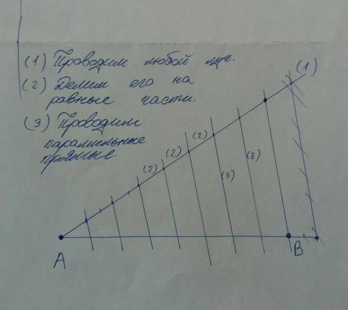 Поділити довільний відрізок на 8 однакових частин ( користуючись теоремою Фалеса)