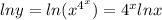 lny=ln(x^{4^x})=4^xlnx