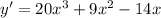 y' = 20 {x}^{3} + 9 {x}^{2} - 14x