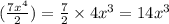 ( \frac{7 {x}^{4} }{2} ) = \frac{7}{2} \times 4 {x}^{3} =14 {x}^{3}