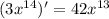 (3 {x}^{14} )' = 42 {x}^{13}