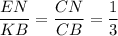 \dfrac{EN}{KB}=\dfrac{CN}{CB}=\dfrac{1}{3}