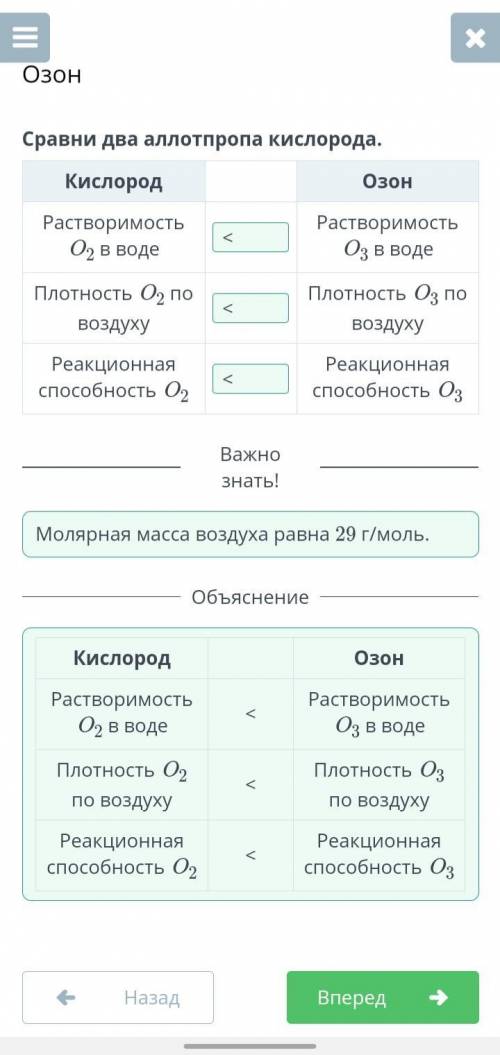 Сравни два аллотпропа кислорода. КислородОзонРастворимость O2 в водеРастворимость O3 в водеПлотность