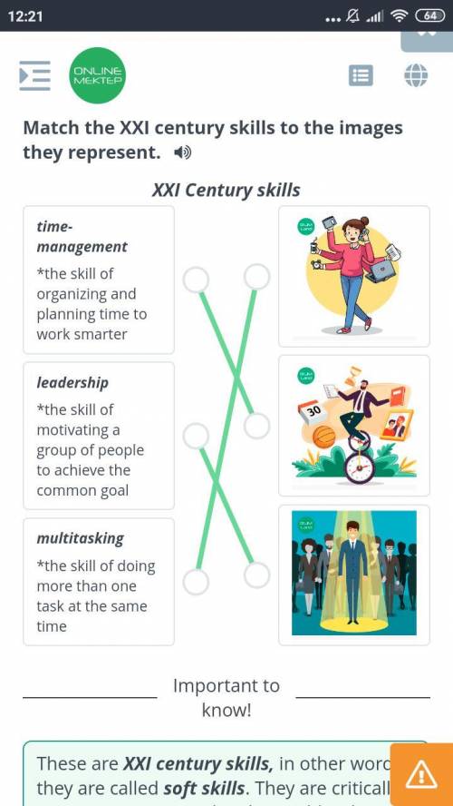 Match the XXI century skills to the images they represent. ) XXI Century skillstime-managementthe sk