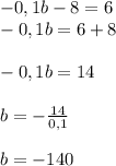 -0,1b-8=6\\-0,1b=6+8\\\\-0,1b=14\\\\b=-\frac{14}{0,1} \\\\b=-140