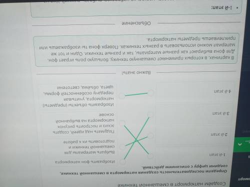 Определи последовательность создания натюрморта в смешанной технике, соедини цифру с описанием дейст