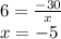 6 = \frac{ - 30}{x} \\ x = - 5