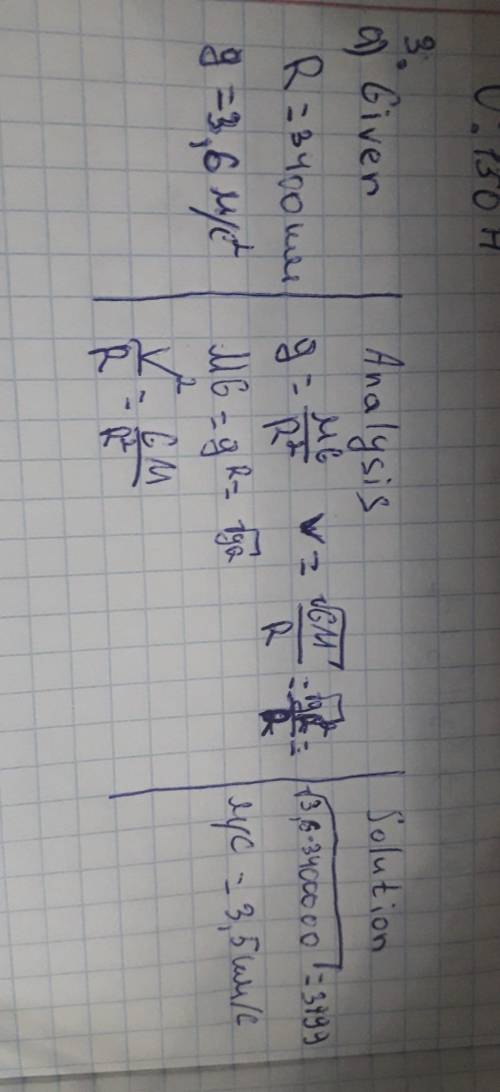 Масса Марса равна6,12∙〖10〗^23 кг, радиус равен 3400 км, а ускорение свободного падения 3,6 м/с². Исп