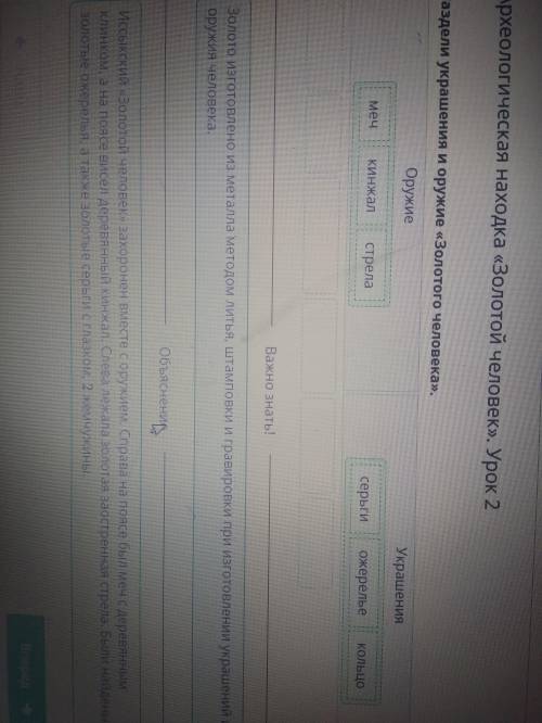 Археологическая находка «Золотой человек». Урок 2 Раздели украшения и оружие «Золотого человека». Ор