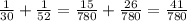 \frac{1}{30} + \frac{1}{52} = \frac{15}{780} + \frac{26}{780} = \frac{41}{780}