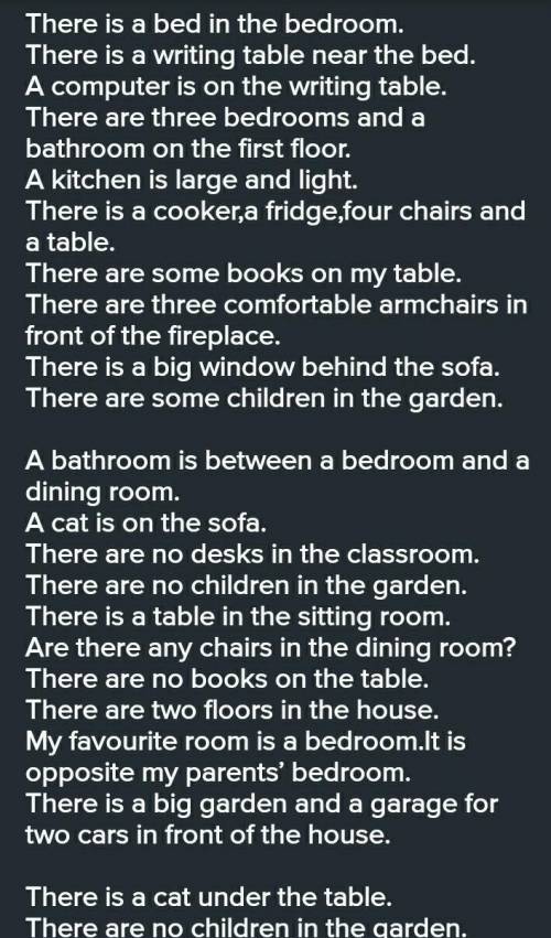 Task 2 Complete the sentences. Use There is or There are: 1.2.3.a lamp in the bedrooma bath in the b