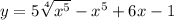 y = 5 \sqrt[4]{ {x}^{5} } - {x}^{5} + 6x - 1 \\