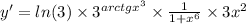 y' = ln(3) \times {3}^{arctg {x}^{3} } \times \frac{1}{1 + {x}^{6} } \times 3 {x}^{2} \\