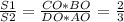 \frac{S1}{S2} =\frac{ CO*BO}{DO*AO} =\frac{2}{3}