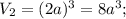 V_{2}=(2a)^{3}=8a^{3};