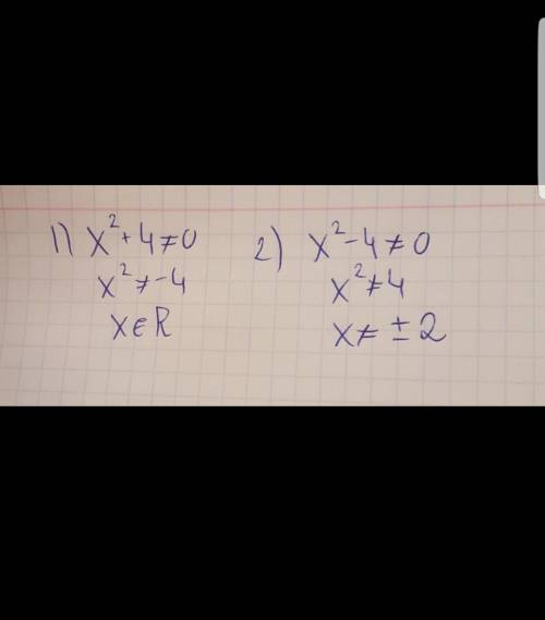 Найдите область определения функции: 1)f(x)=x/x^2+4 2)f(x)=2/x^2-4