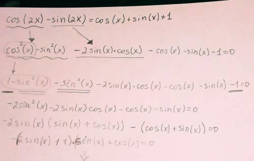 Cos(2x)-sin(2x)=cos(x)+sin(x)+1