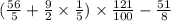 ( \frac{56}{5} + \frac{9}{2} \times \frac{1}{5} ) \times \frac{121 }{100} - \frac{51}{8}