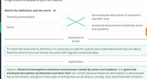 Match the definition and the word.Theatrical atmosphereGenre​